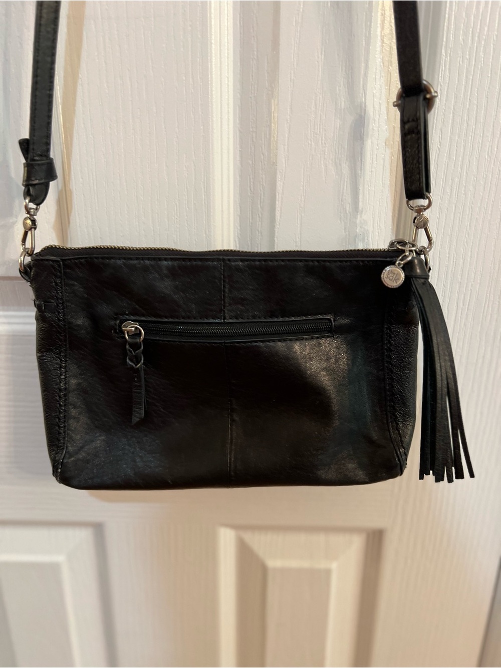 The Sak Black Leather Crossbody Bag with Tassel